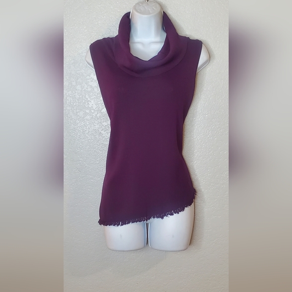 Robert Rodriguez Purple Cowl Neck Asymmetrical Fringe Hem Sleeveless Knit Top - Picture 1 of 7